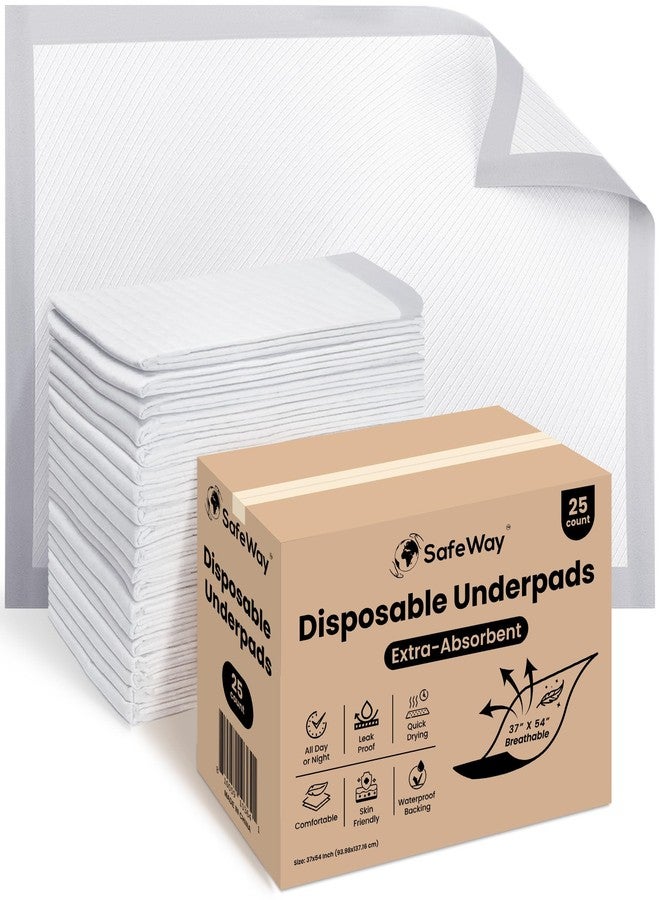 SAFEWAY USA Waterproof Disposable Bed Pad — Ultra Absorbent Underpads for Adults, Seniors, Hospital & Home Use, Supports Up to 400 lbs, Protection for Incontinence & Bedwetting — (37"x54", Pack of 25) - Image 1